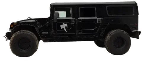 A black Hummer H1 wagon, side on, turning toward three-quarter front